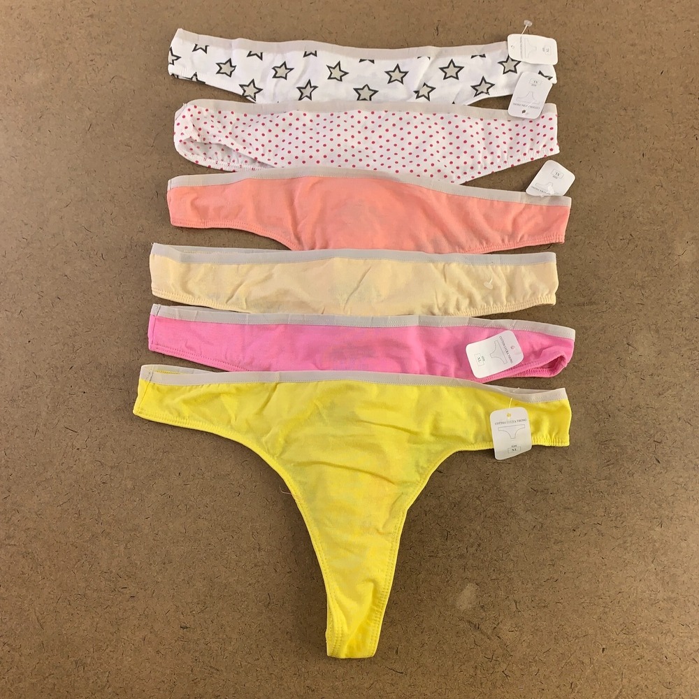 Alyce Intimates Women's Size XL Colorful Cotton Blend Thong Panties 6 Pack NWT